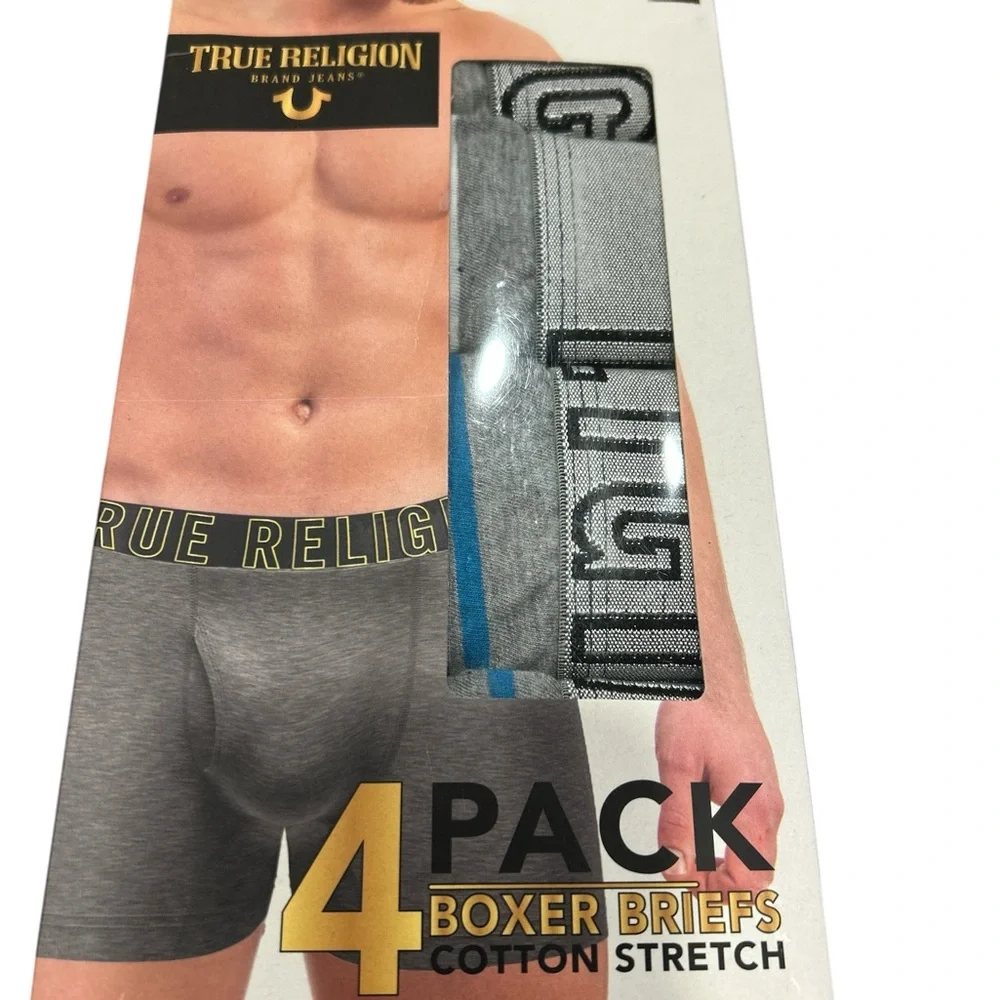 True Religion Men’s Gray & Blue 4-Pack Boxer Briefs Medium